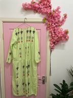 Rubynee Vintage y2k Women Green Summer V-neck Long Sleeve patterned maxi dress
