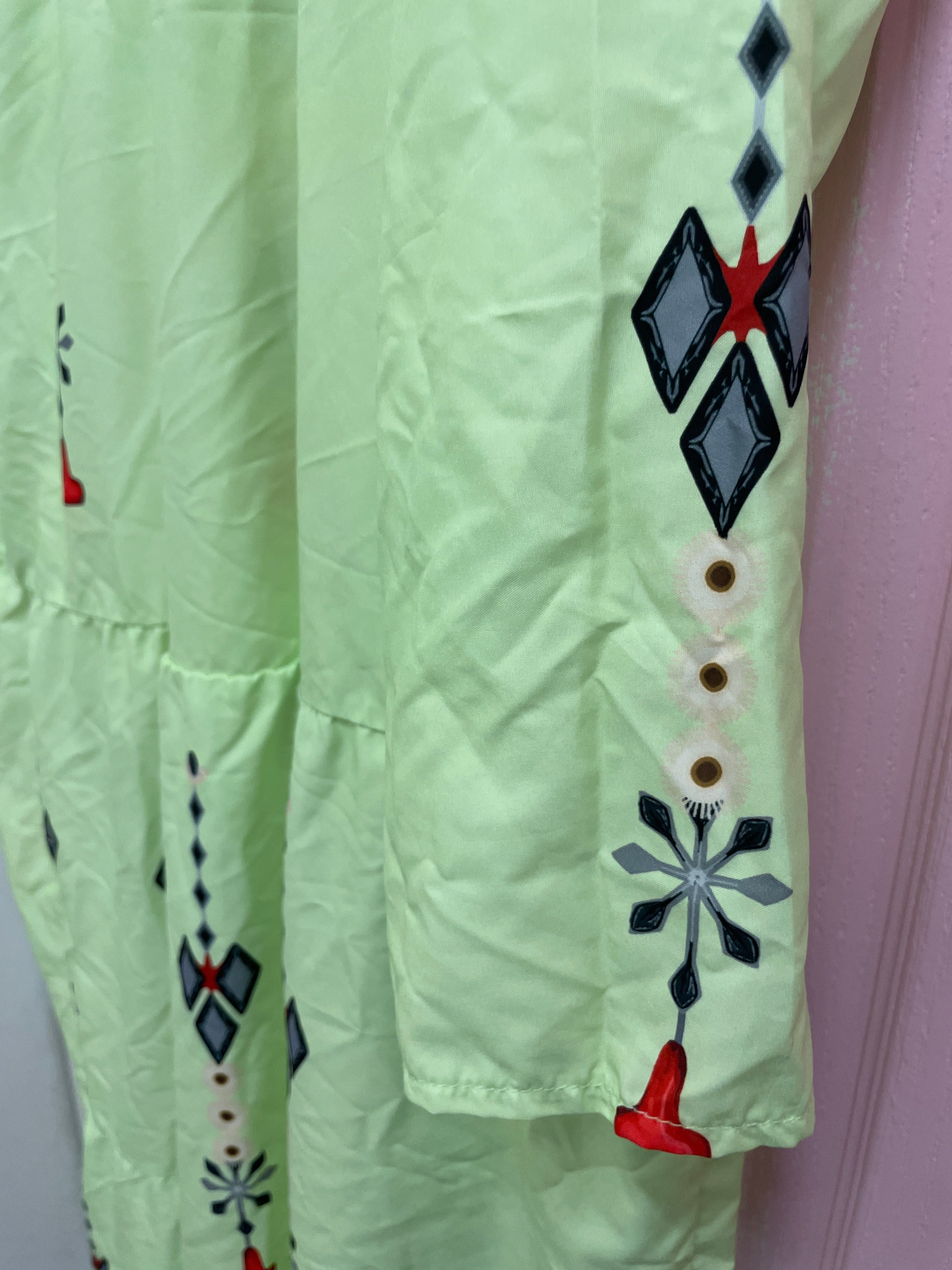 Rubynee Vintage y2k Women Green Summer V-neck Long Sleeve patterned maxi dress