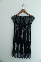 Vintage black printed womens mini beach off shoulder dress uk 8