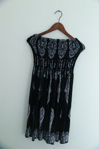 Vintage black printed womens mini beach off shoulder dress uk 8