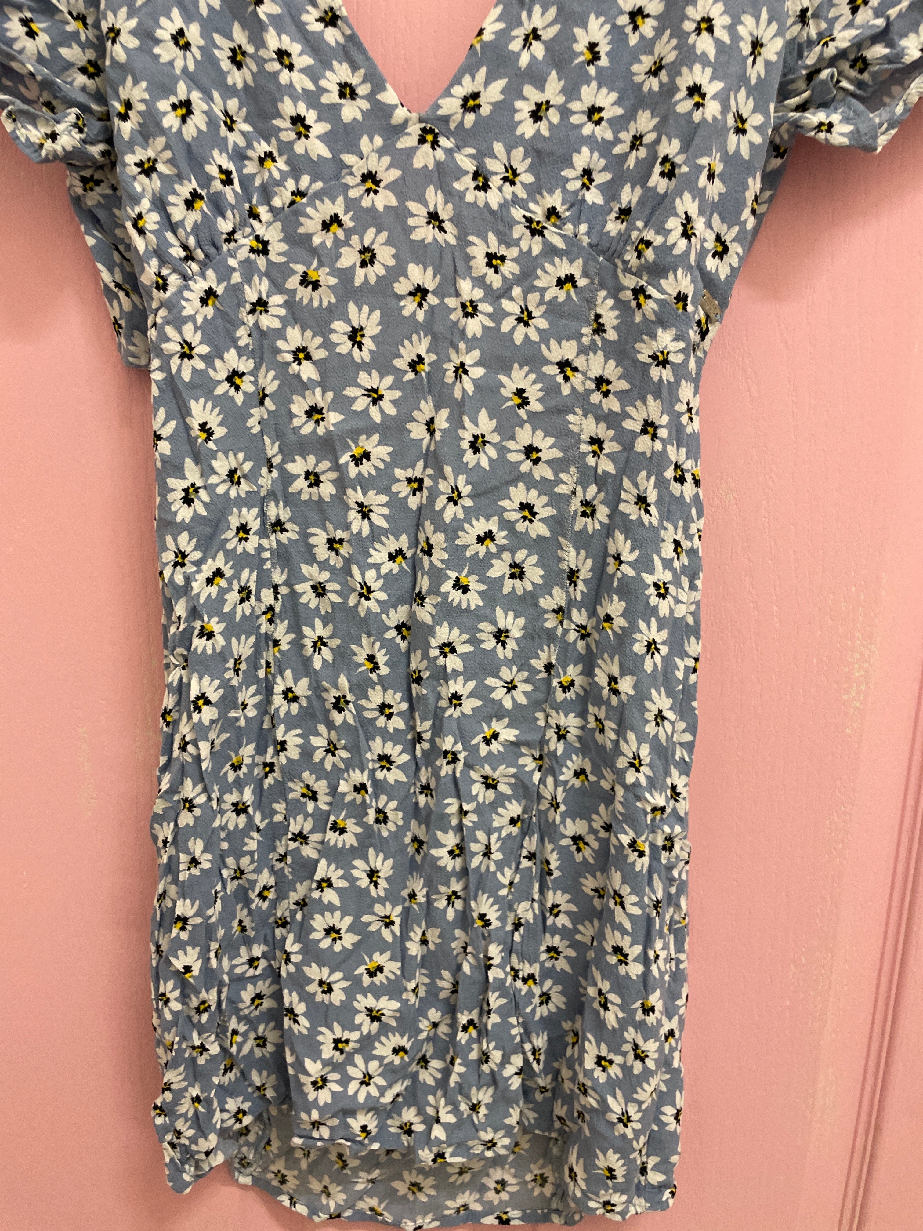 Rubynee Vintage y2k Blue floral patterned Wrap Front Frill Sleeve dress