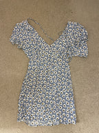 Rubynee Vintage y2k Blue floral patterned Wrap Front Frill Sleeve dress