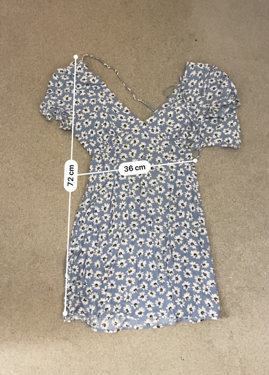 Blue floral patterned Wrap Front Frill Sleeve dress