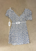 Blue floral patterned Wrap Front Frill Sleeve dress