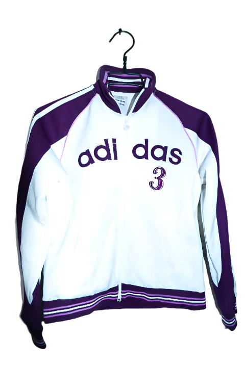 Vintage women Adidas  zipper Track Jacket Three Striped white & purple XS/S|L24W17|SKU 6661