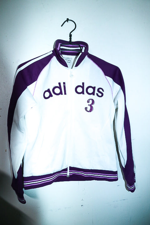 Vintage women Adidas  zipper Track Jacket Three Striped white & purple XS/S|L24W17|SKU 6661