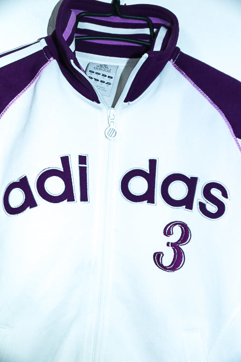 Vintage women Adidas  zipper Track Jacket Three Striped white & purple XS/S|L24W17|SKU 6661