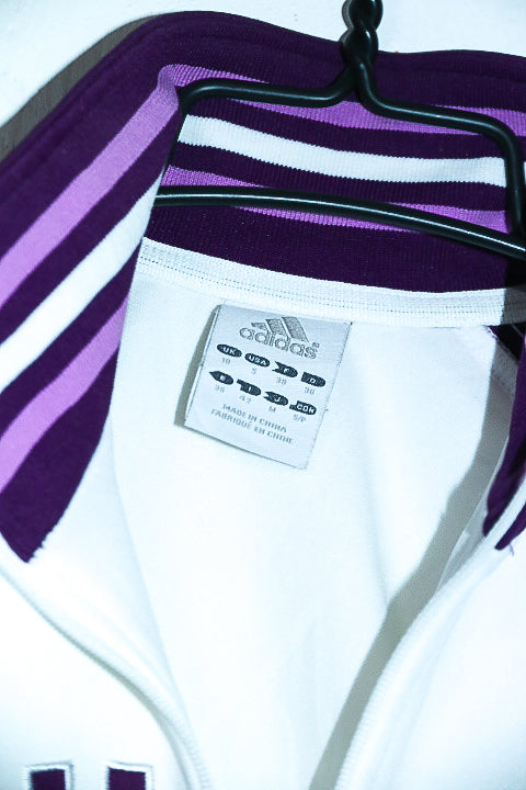 Vintage women Adidas  zipper Track Jacket Three Striped white & purple XS/S|L24W17|SKU 6661
