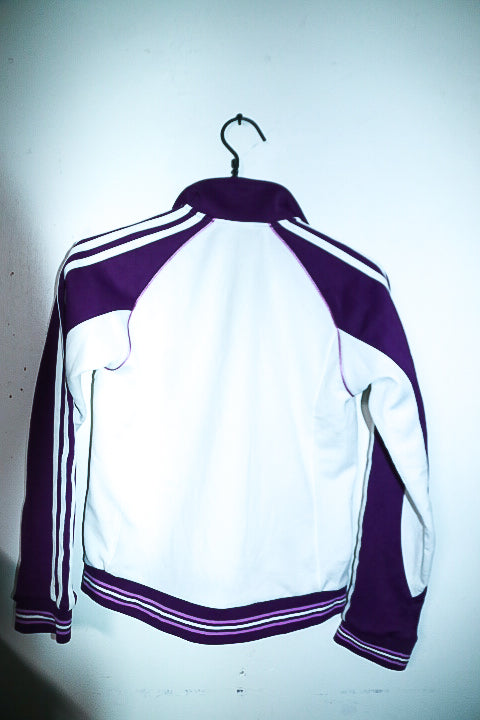 Vintage women Adidas  zipper Track Jacket Three Striped white & purple XS/S|L24W17|SKU 6661