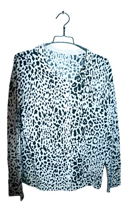 Vintage Mystify Womens Black & White Animal Print button down long sleeve top XL|L26 W20|SKU 6664