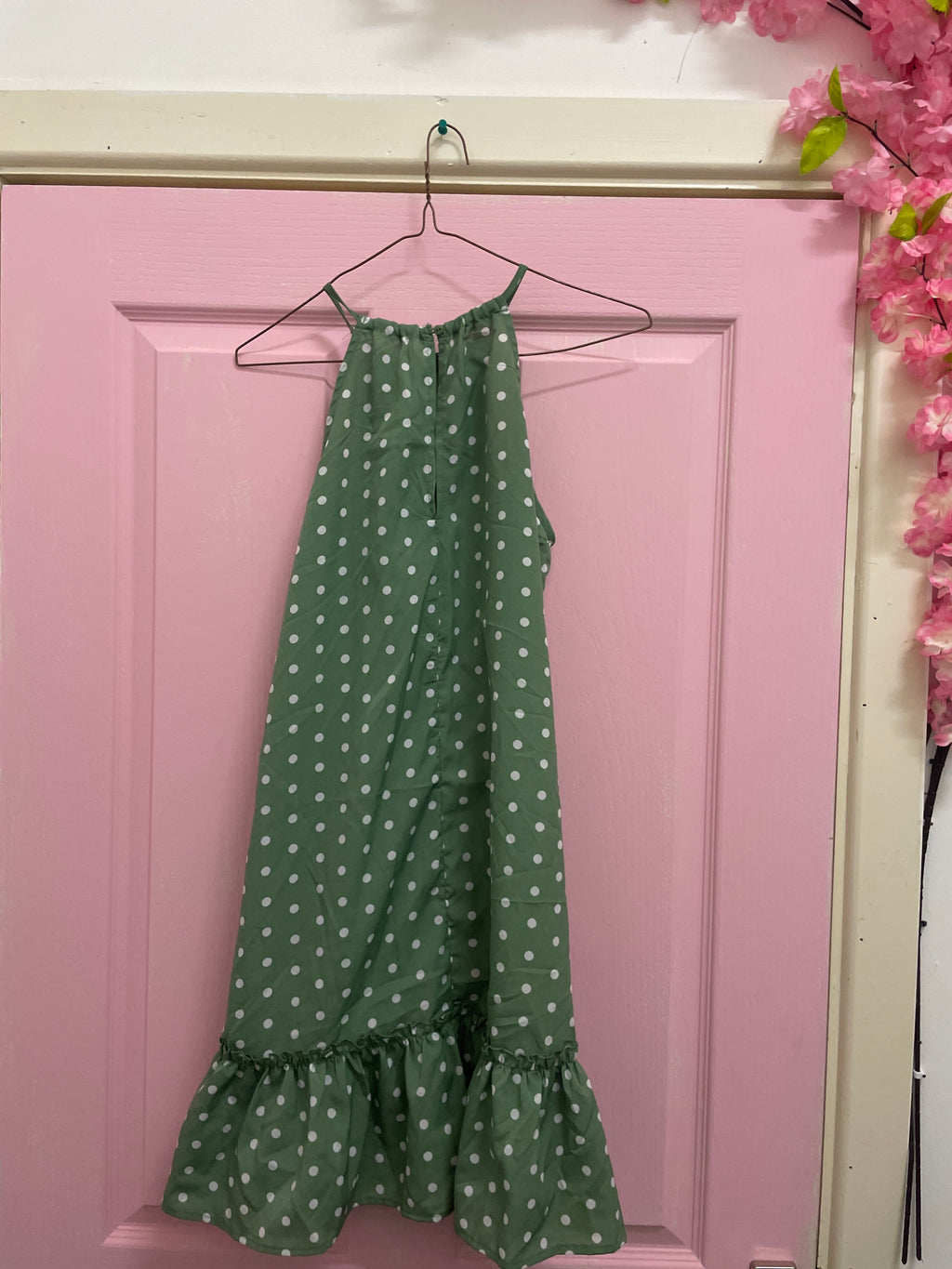 Rubynee Vintage y2k hot round neck green polka dot sleeveless midi dress