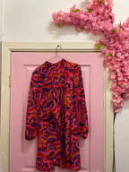 Rubynee Vintage y2k allover print pink women long sleeve midi dress