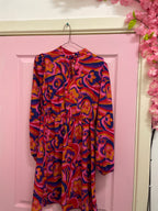 Rubynee Vintage y2k allover print pink women long sleeve midi dress