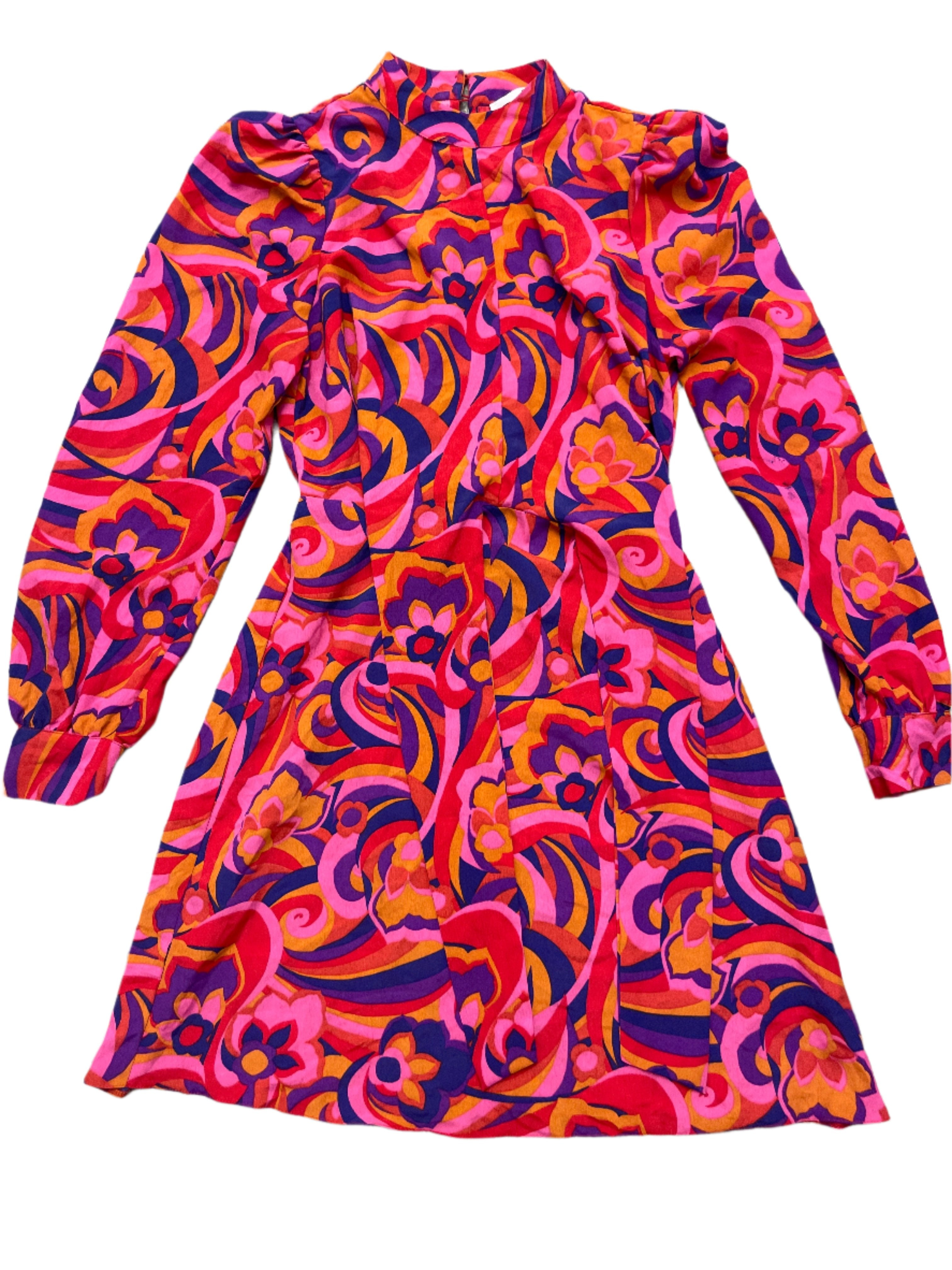 Rubynee Vintage y2k allover print pink women long sleeve midi dress