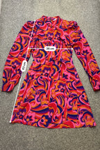 Rubynee Vintage y2k allover print pink women long sleeve midi dress