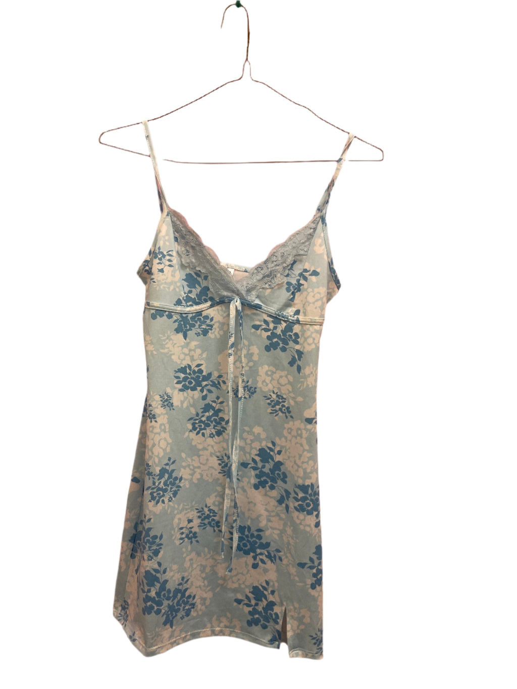 Rubynee Vintage y2k Spaghetti Strap Lace Trim Floral Blue Mini Dress