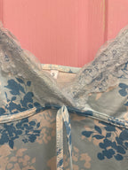 Rubynee Vintage y2k Spaghetti Strap Lace Trim Floral Blue Mini Dress