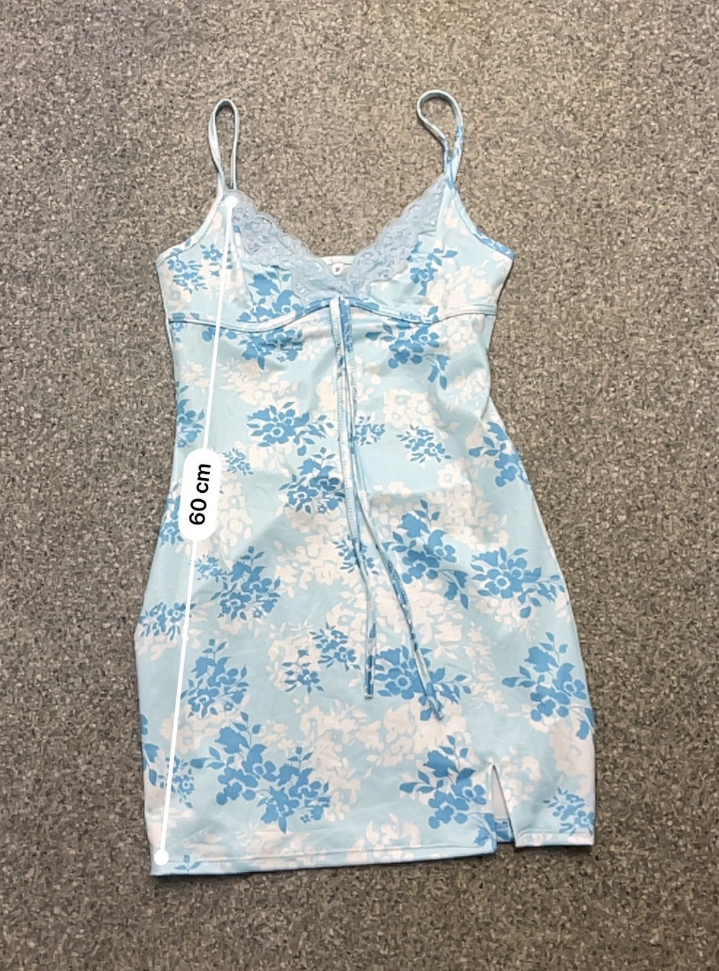 Rubynee Vintage y2k Spaghetti Strap Lace Trim Floral Blue Mini Dress