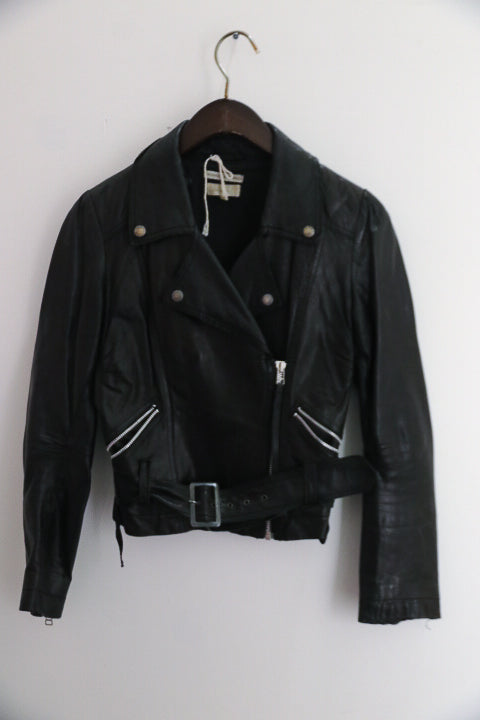 Vintage petite topshop Faux Leather Moto black Jacket size 6
