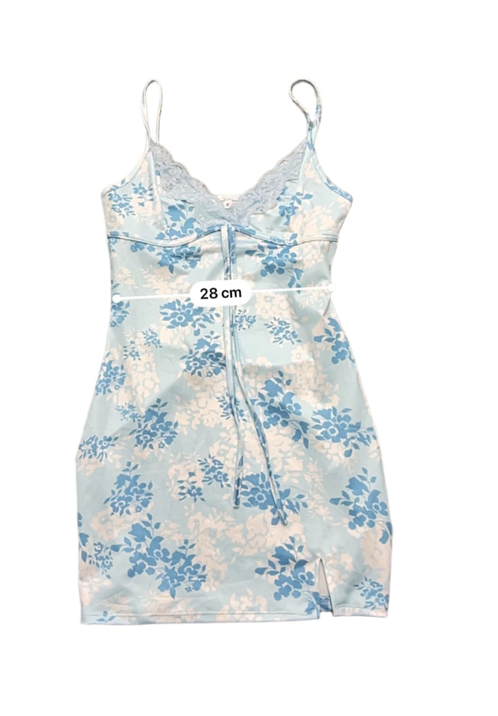 Rubynee Vintage y2k Spaghetti Strap Lace Trim Floral Blue Mini Dress