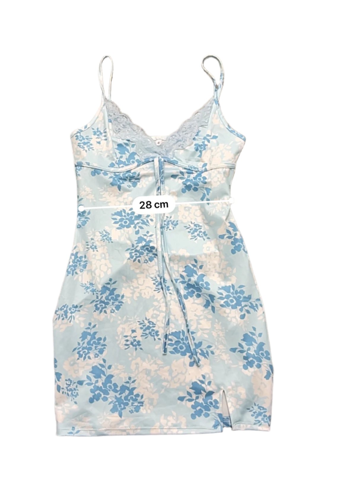 Rubynee Vintage y2k Spaghetti Strap Lace Trim Floral Blue Mini Dress