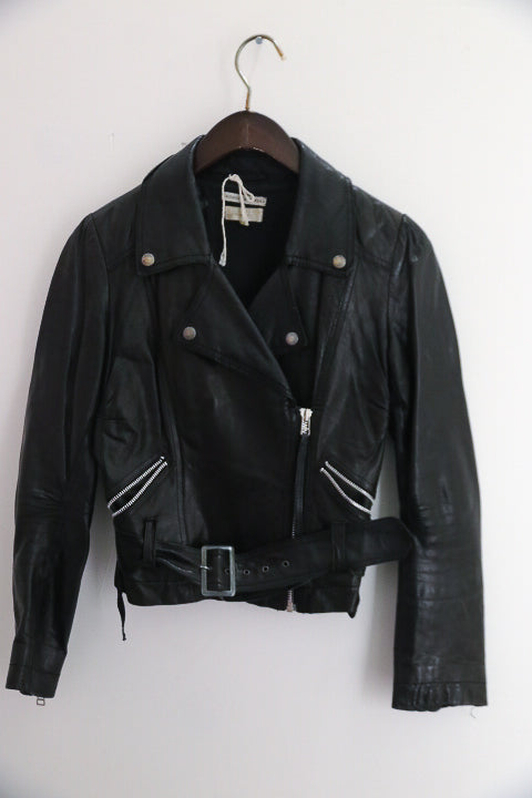 Vintage petite topshop Faux Leather Moto black Jacket size 6
