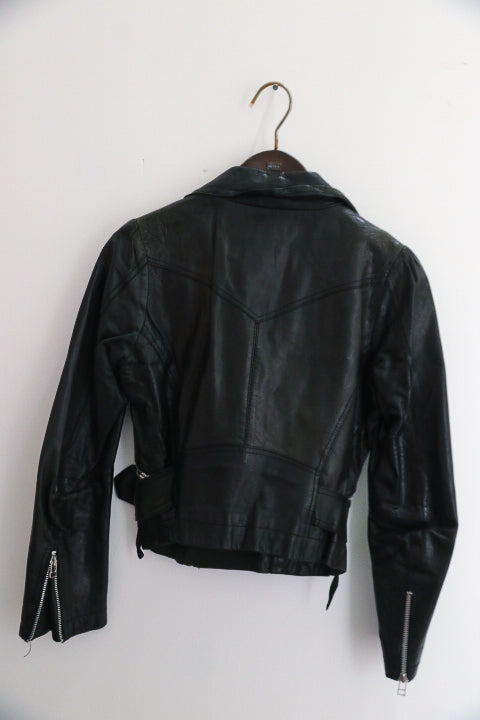 Vintage petite topshop Faux Leather Moto black Jacket size 6