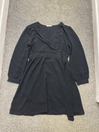 Rubynee Vintage y2k BLACK V NECK LONG SLEEVE SHIFT DRESS