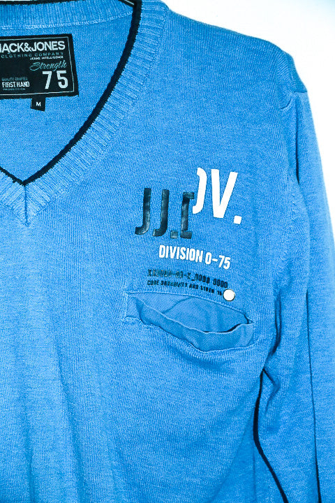 Vintage men Jack & jones Division blue V-neck sweatshirt in M|L26 W20|SKU 6669