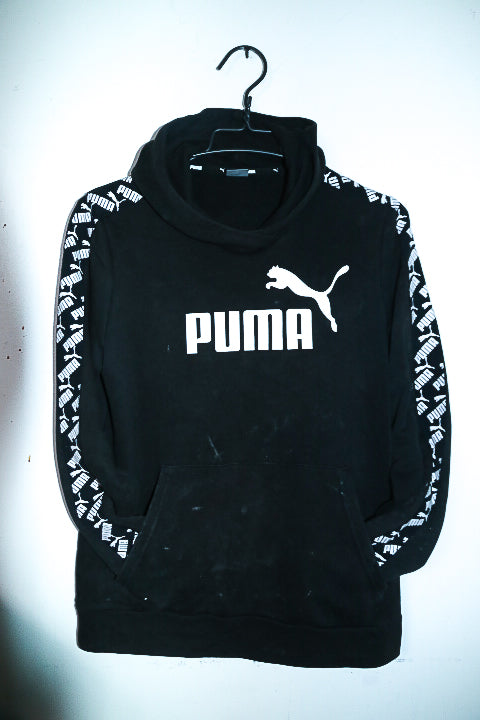 Vintage Unisex Puma graphics logo black hoodie in M|L25 W19|SKU 6670
