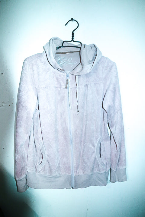 Vintage women Mark & Spencers cream velour full zip hoodie UK18|L27 W20|SKU 6671