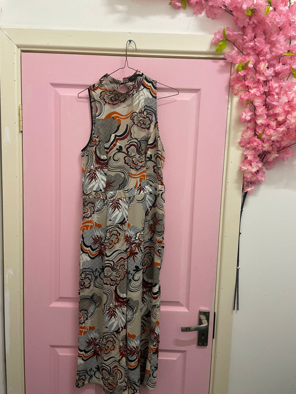 Rubynee Vintage y2k River island all over patterned mustard brown jumpsuit