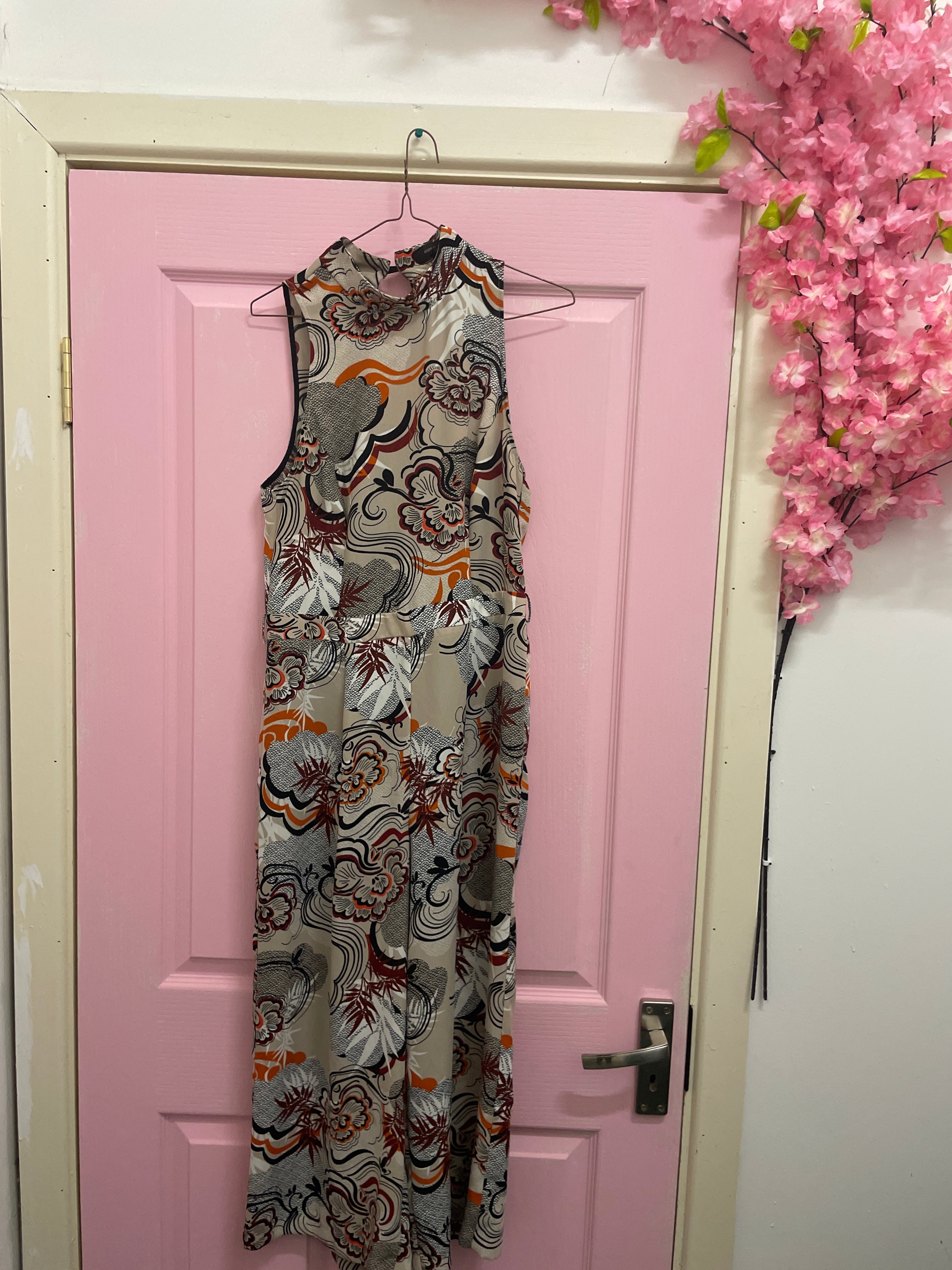 Rubynee Vintage y2k River island all over patterned mustard brown jumpsuit