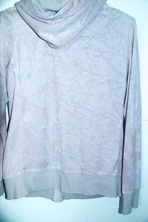 Vintage women Mark & Spencers cream velour full zip hoodie UK18|L27 W20|SKU 6671