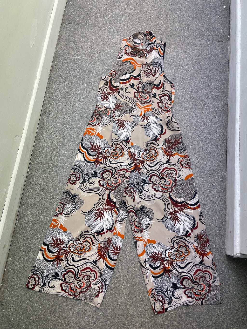 Rubynee Vintage y2k River island all over patterned mustard brown jumpsuit