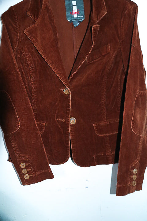VINTAGE WOMEN BUFFALO PETITE BROWN CORDUROY BLAZER XS/S|L24 W18|SKU 6672