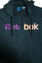 Vintage women Reebok print full zip black  hoodie in M|L29 W19|SKU 6673