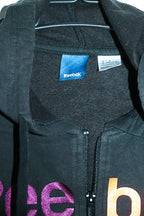 Vintage women Reebok print full zip black  hoodie in M|L29 W19|SKU 6673