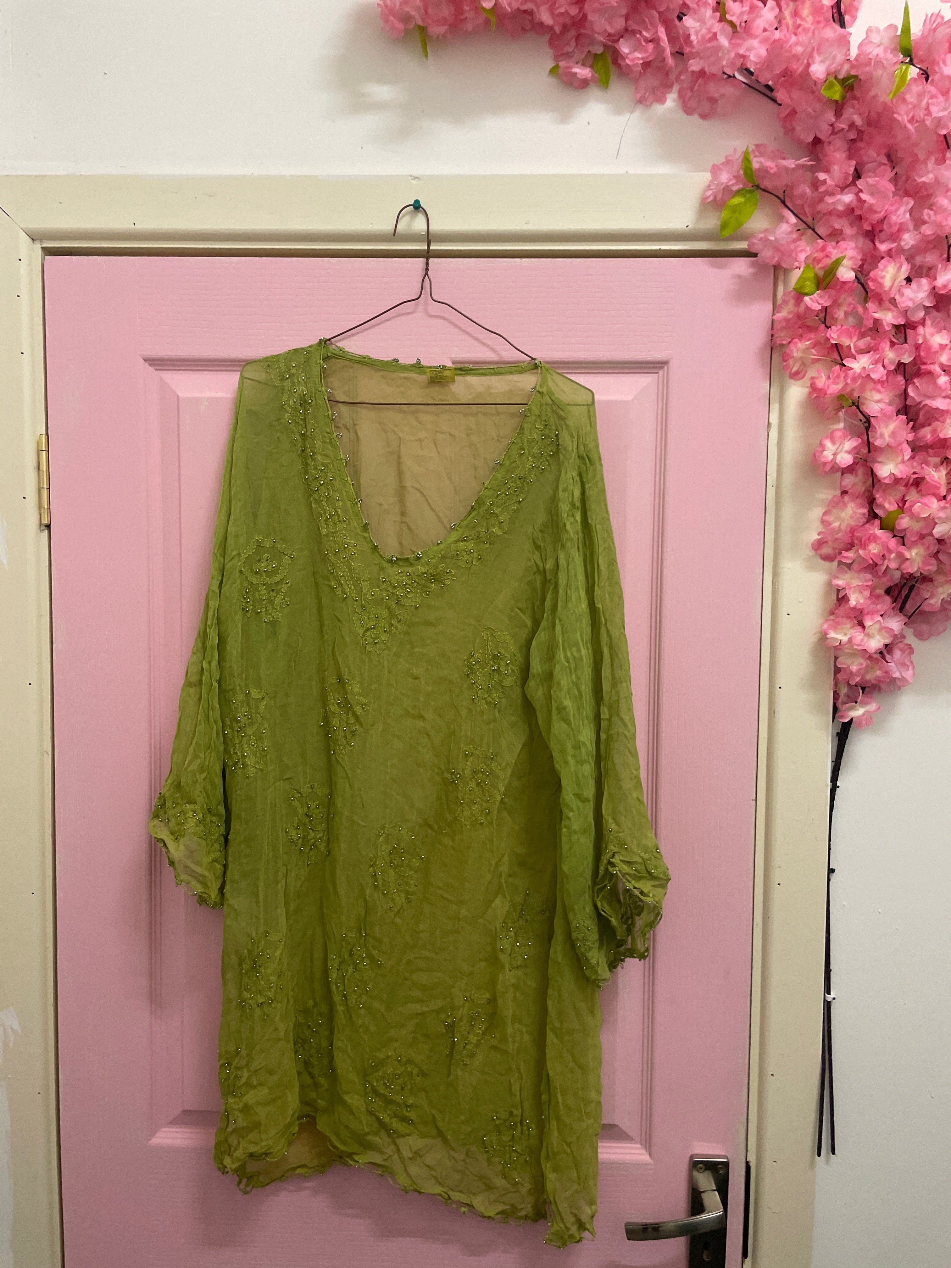 Rubynee Vintage y2k leaf printed kurta green blouse size XL