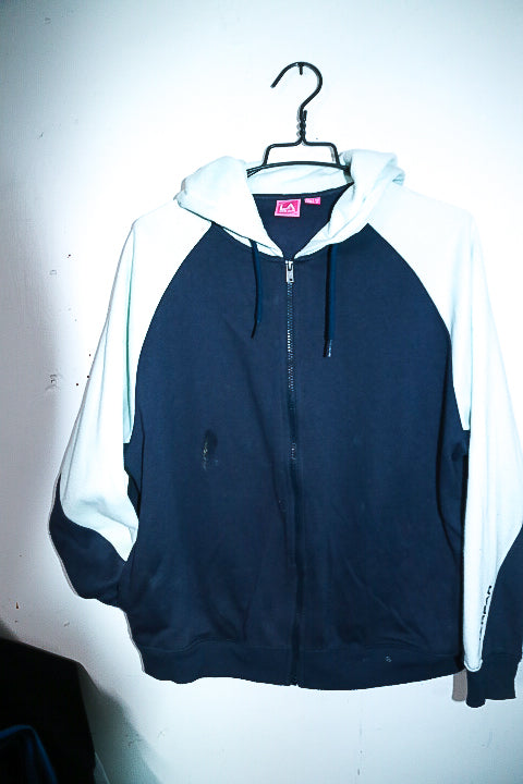 Vintage unisex LA Gear black & white colorblock full zip hoodie UK 12|L26 W23|SKU 6675