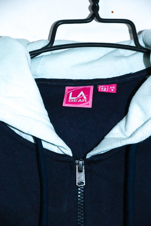 Vintage unisex LA Gear black & white colorblock full zip hoodie UK 12|L26 W23|SKU 6675