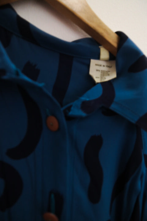 Vintage Blue short sleeved collared large dress knee length