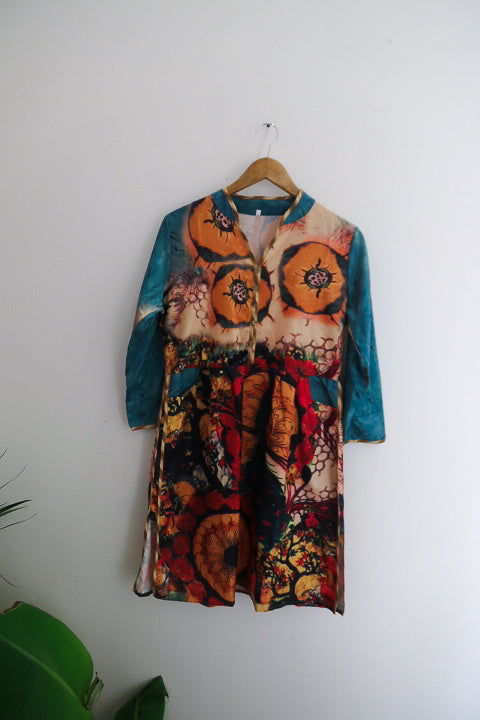 Vintage womens floral print multi midi dress