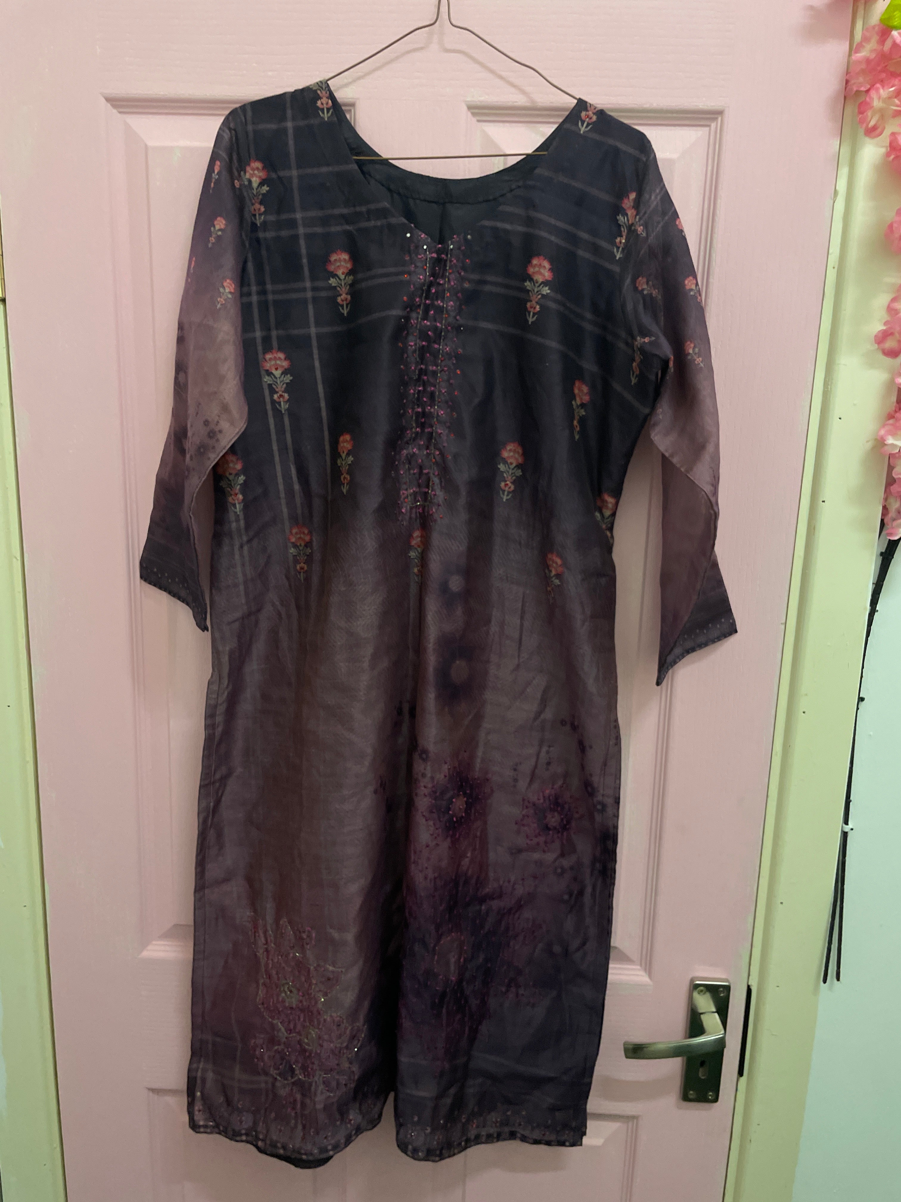 Rubynee Vintage y2k women purple long kurti dress