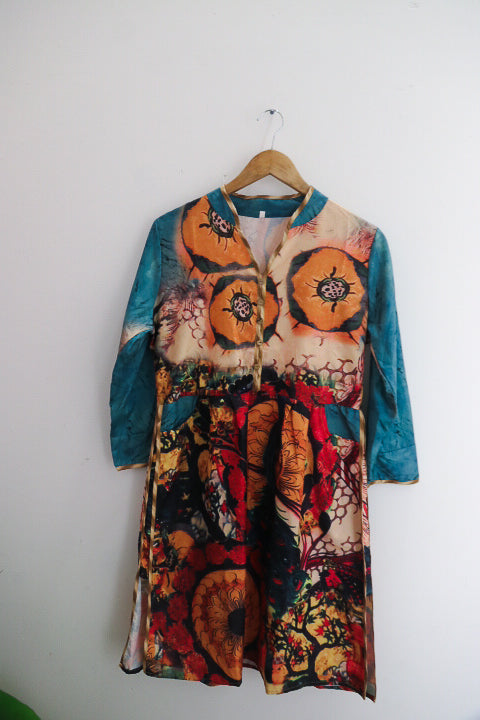Vintage womens floral print multi midi dress