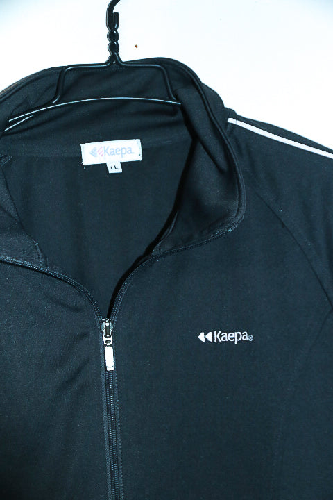 Vintage women Kaepa black full zip high neck cotton polyester track top L|L28 W20|SKU 6680