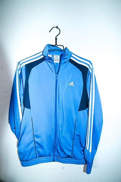 Vintage women Adidas blue training 3-stripe zipper jacket in M|L27 W19|SKU 6683