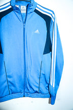 Vintage women Adidas blue training 3-stripe zipper jacket in M|L27 W19|SKU 6683
