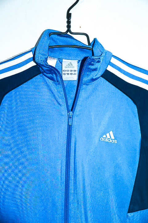 Vintage women Adidas blue training 3-stripe zipper jacket in M|L27 W19|SKU 6683