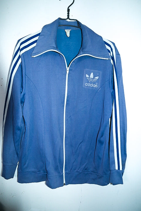Vintage unisex Adidas football training blue track top in L|L30 W21|SKU 6685